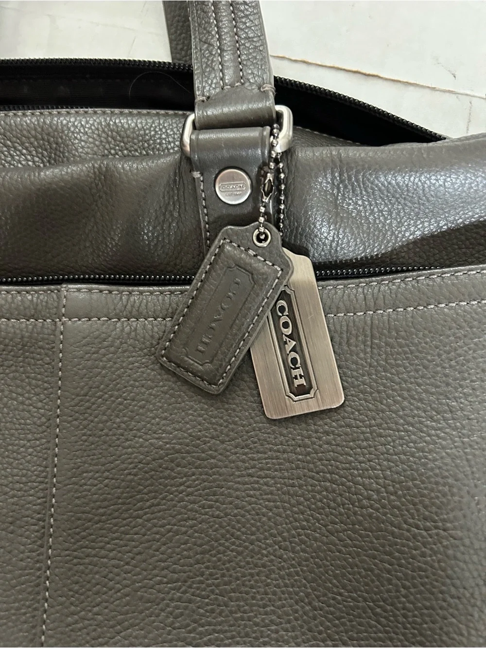 Coach Metropolitan Gray Leather Messenger Briefcase with Shoulder Strap